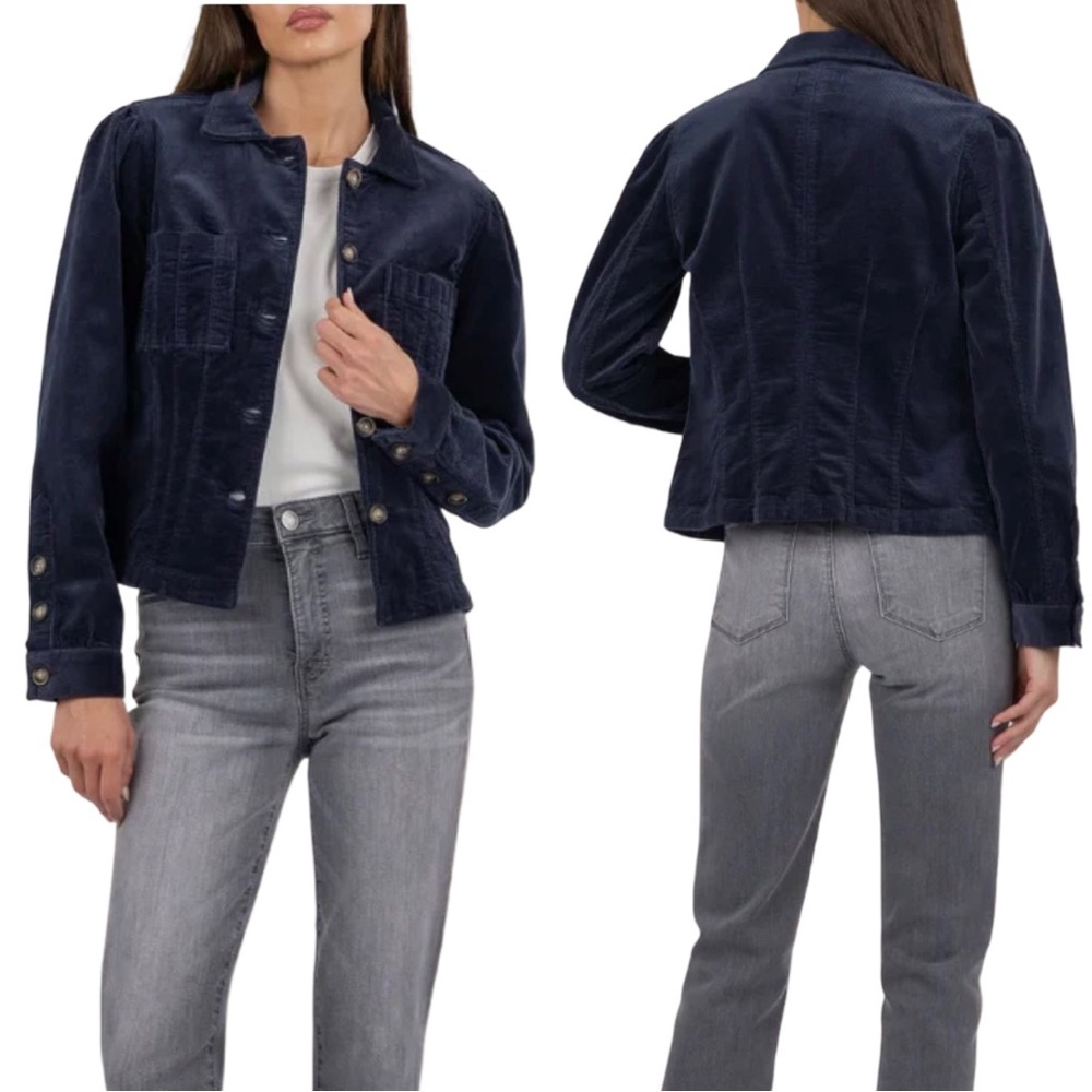Kut from the Kloth Kyra Stretch Cotton Dark Blue Corduroy Jacket Size XS - Picture 6 of 13